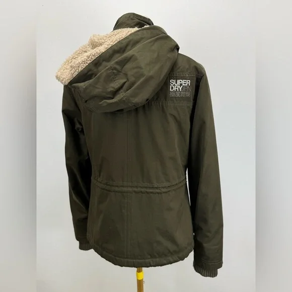 SUPERDRY Olive green hooded sherpa lined parka Jacket size M - Picture 5 of 13